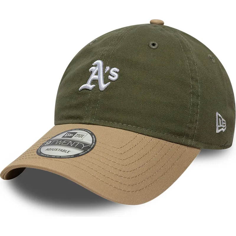 cappellino-curvo-verde-e-marrone-regolabile-9twenty-mini-washed-contrast-di-oakland-athletics-mlb-di-new-era
