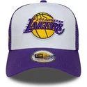 casquette-trucker-violette-et-blanche-a-frame-side-patch-los-angeles-lakers-nba-new-era