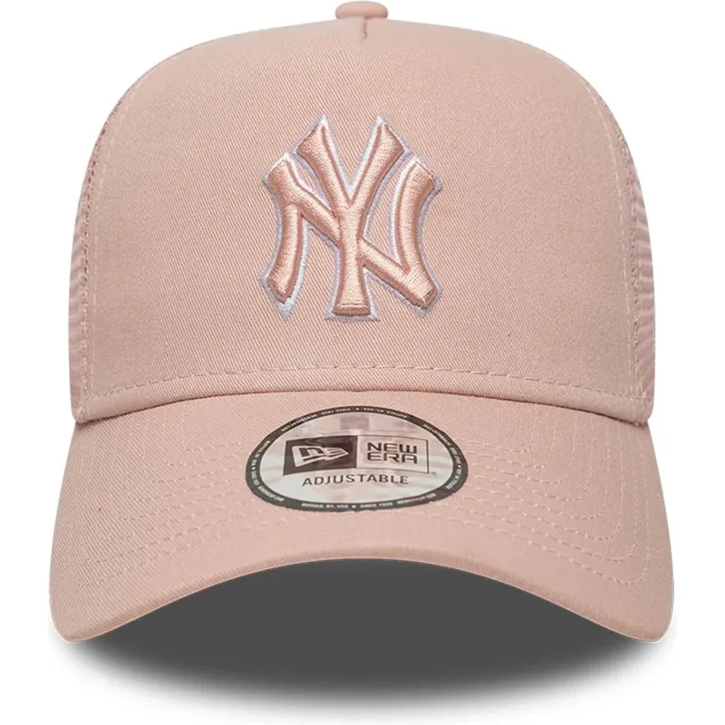casquette-trucker-rose-avec-logo-rose-a-frame-outline-new-york-yankees-mlb-new-era