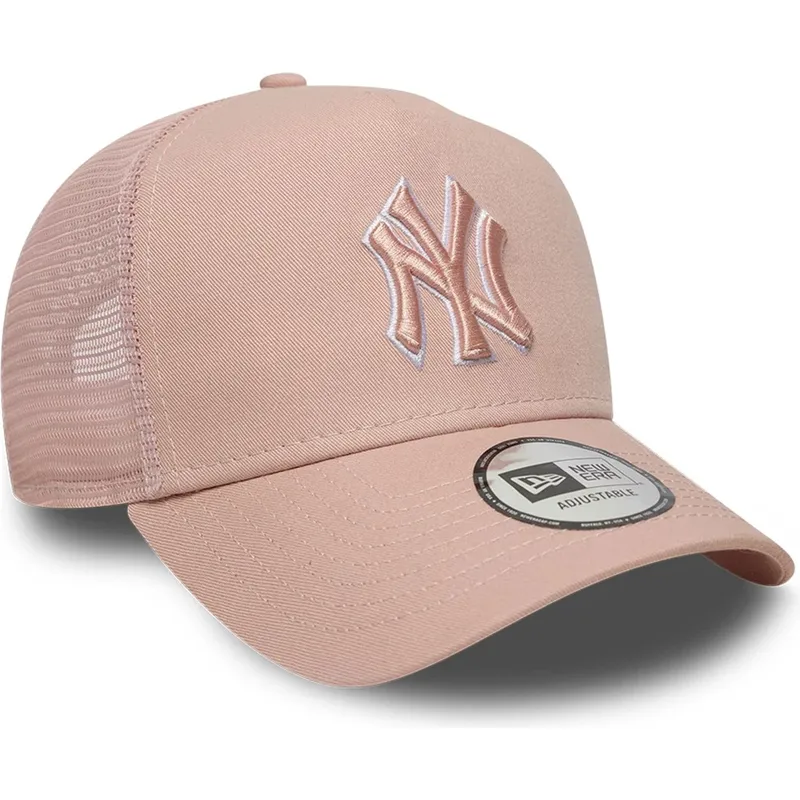 trucker-cap-rosa-mit-rosa-logo-a-frame-outline-von-new-york-yankees-mlb-von-new-era