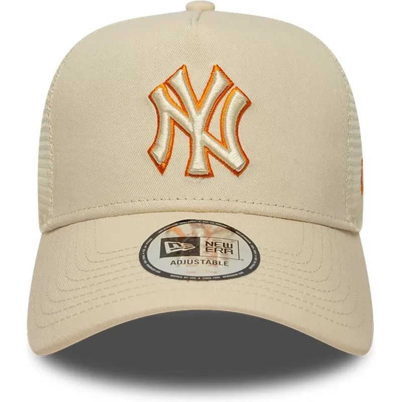 trucker-cap-beige-mit-beigem-logo-a-frame-outline-von-new-york-yankees-mlb-von-new-era