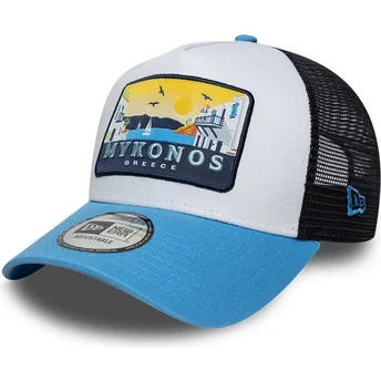 Casquette trucker bleue A Frame Location Patch Mykonos New Era