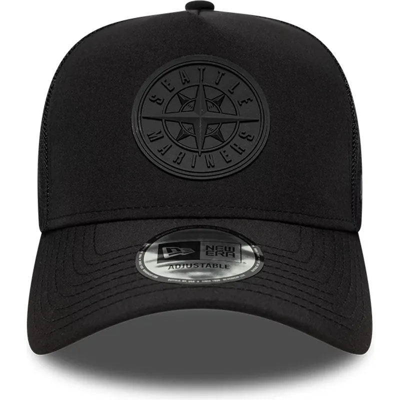 svart-trucker-keps-med-svart-logotyp-a-frame-sport-fran-seattle-mariners-mlb-av-new-era