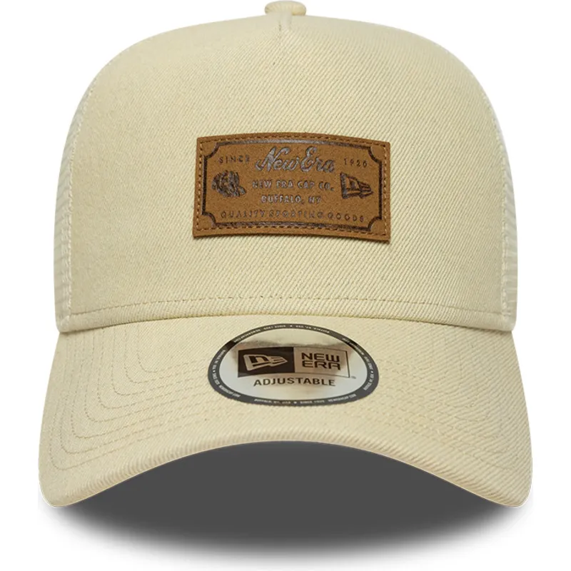 cappellino-trucker-beige-a-frame-denim-leather-patch-di-new-era