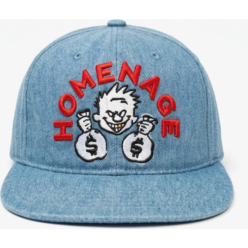 blaue-flatcap-snapback-denim-money-music-shapes-identity-the-snap-von-homenage