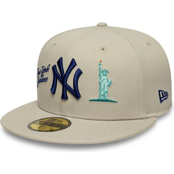 Cappello piatto beige regolabile con logo blu marino 59FIFTY City Icon dei New York Yankees di New Era