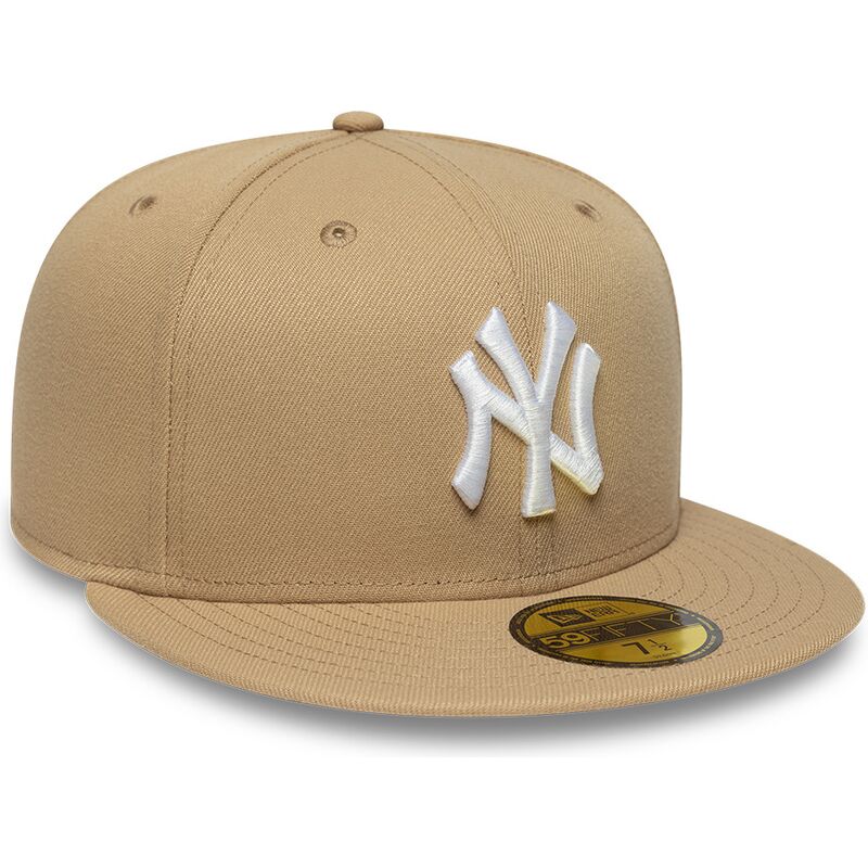 casquette-plate-marron-claire-ajustee-59fifty-league-essential-new-york-yankees-mlb-new-era