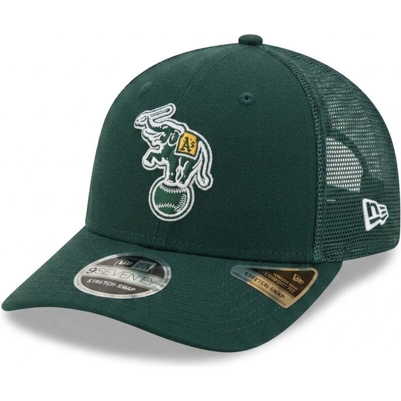 cappellino-trucker-verde-9seventy-stretch-snap-evergreen-di-oakland-athletics-mlb-di-new-era