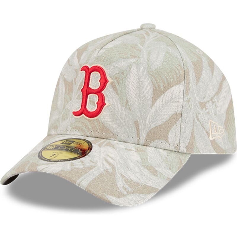 casquette-courbee-beige-ajustee-59forty-a-frame-leafy-palm-boston-red-sox-mlb-new-era