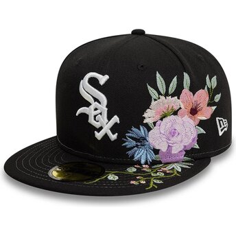 Cappello piatto nero aderente 59FIFTY Floral dei Chicago White Sox MLB di New Era