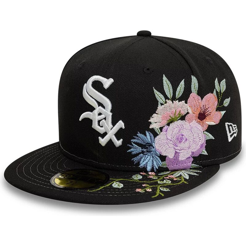 cappello-piatto-nero-aderente-59fifty-floral-dei-chicago-white-sox-mlb-di-new-era
