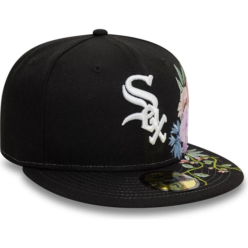 cappello-piatto-nero-aderente-59fifty-floral-dei-chicago-white-sox-mlb-di-new-era