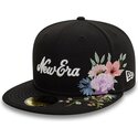 cappello-piatto-nero-aderente-59fifty-floral-emb-di-new-era