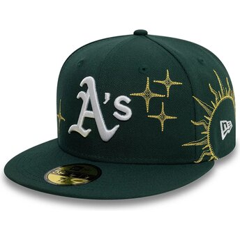 Cappello piatto verde regolabile 59FIFTY Zodiac di Oakland Athletics MLB di New Era