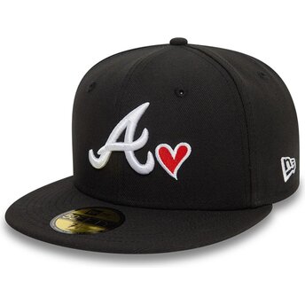 Cappello piatto nero aderente 59FIFTY Heart Icon di Atlanta Braves MLB di New Era