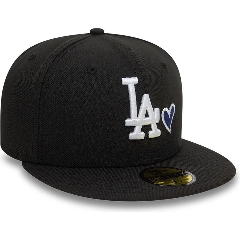 cappello-piatto-nero-aderente-59fifty-heart-icon-dei-los-angeles-dodgers-mlb-di-new-era