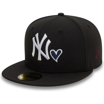 Cappello piatto nero aderente 59FIFTY Heart Icon dei New York Yankees MLB di New Era