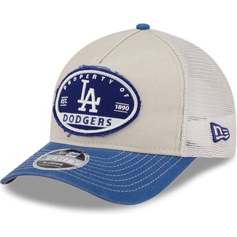 Cappellino trucker beige e blu 9FORTY M-Crown A Frame Fray dei Los Angeles Dodgers MLB di New Era