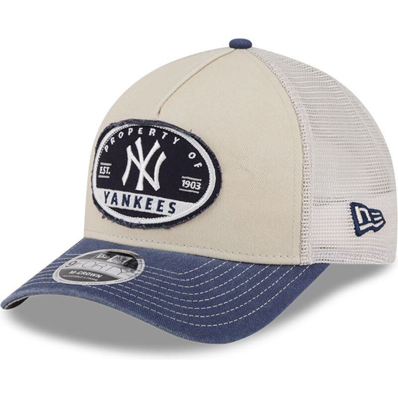 cappellino-trucker-beige-e-blu-marino-9forty-m-crown-a-frame-fray-dei-new-york-yankees-mlb-di-new-era cappellino-trucker-beige-e-blu-marino-9forty-m-crown-a-frame-fray-dei-new-york-yankees-mlb-di-new-era
