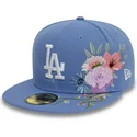 blaue-flache-angepasste-59fifty-floral-kappe-der-los-angeles-dodgers-mlb-von-new-era