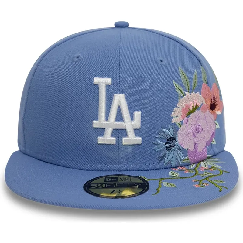 blaue-flache-angepasste-59fifty-floral-kappe-der-los-angeles-dodgers-mlb-von-new-era
