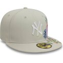 cappello-piatto-beige-regolabile-59fifty-floral-dei-new-york-yankees-mlb-di-new-era