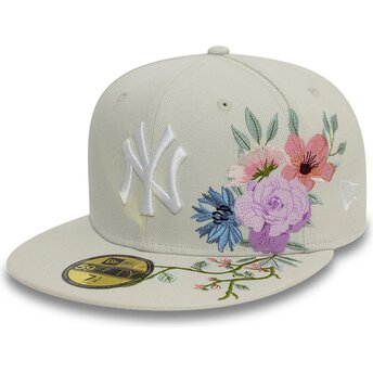 Casquette plate beige ajustée 59FIFTY Floral New York Yankees MLB New Era