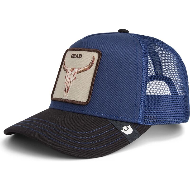 cappellino-trucker-blu-e-nero-bue-two-tone-skull-grit-the-farm-di-goorin-bros
