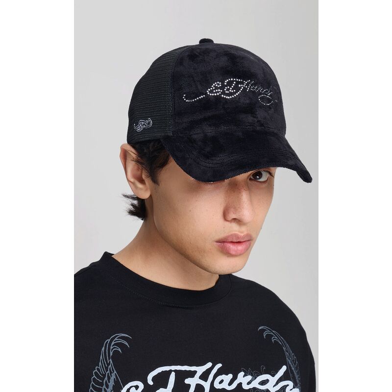 cappello-curvo-nero-snapback-core-silver-diamante-velour-di-ed-hardy