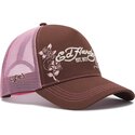 mutzen-gebogen-braun-snapback-rosa-skull-and-roses-von-ed-hardy