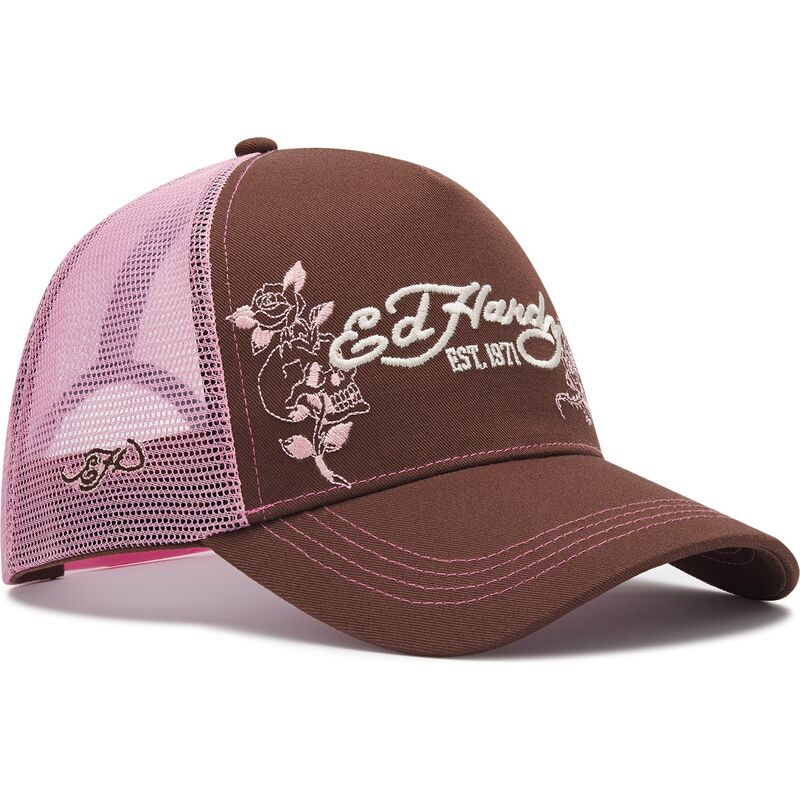 cappello-curvo-marrone-snapback-rosa-skull-and-roses-di-ed-hardy