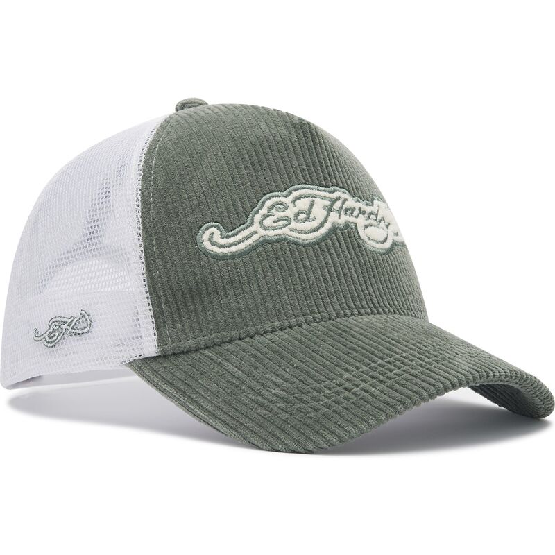 casquette-trucker-verte-et-blanche-embroidery-applique-cord-ed-hardy