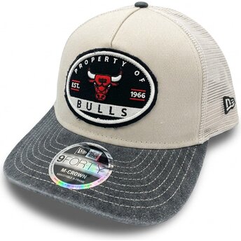 Cappello curvo beige snapback 9FORTY M-Crown A Frame Fray dei Chicago Bulls NBA di New Era