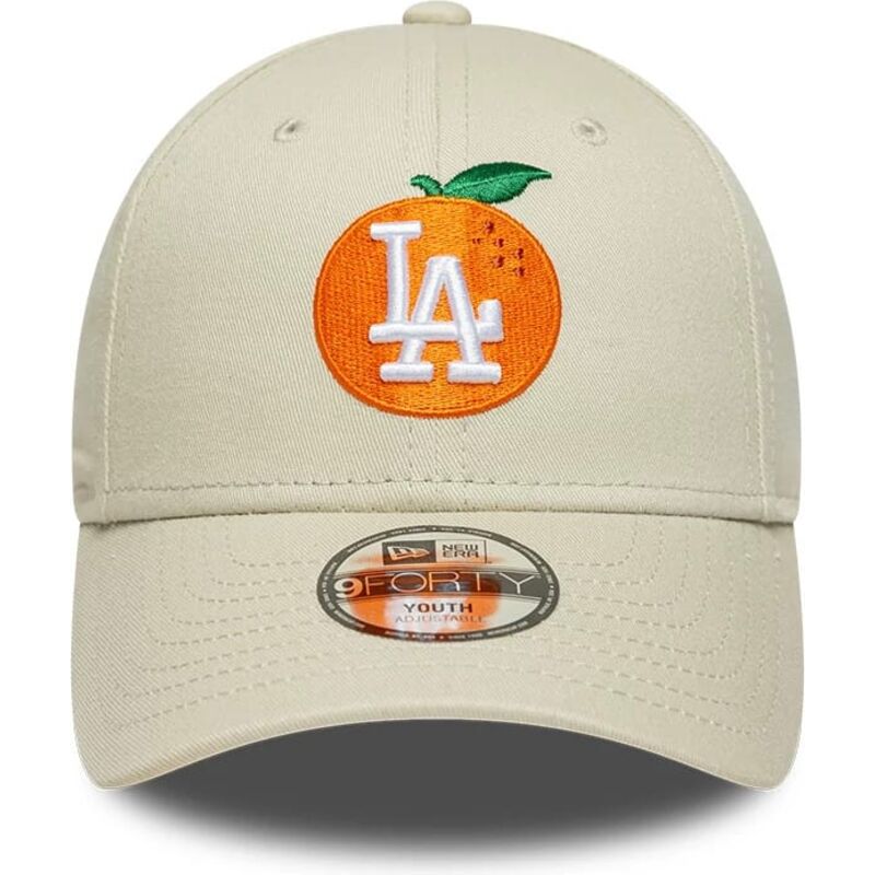 cappello-curvo-beige-cinghia-regolabile-per-bambino-9forty-fruit-icon-orange-dei-los-angeles-dodgers-mlb-di-new-era