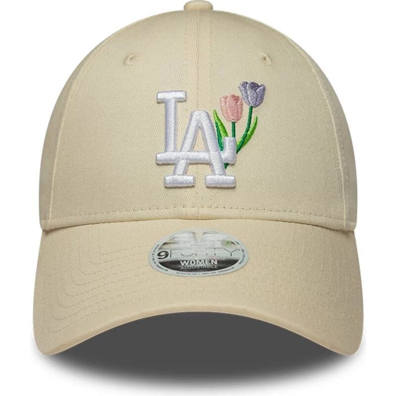 cappello-curvo-beige-cinghia-regolabile-9forty-flower-icon-dei-los-angeles-dodgers-mlb-di-new-era