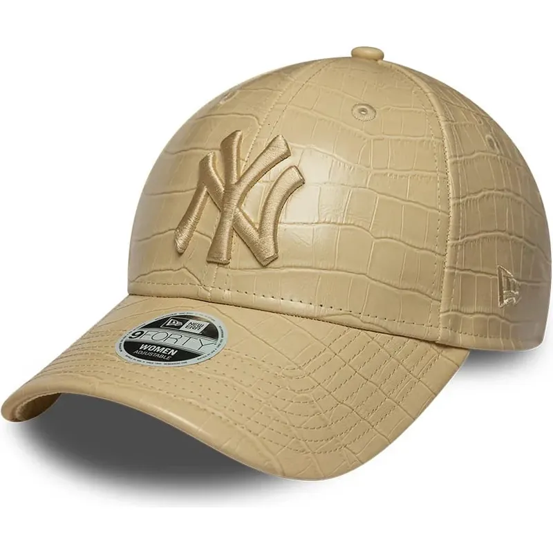 mutzen-gebogen-beige-verstellbares-band-9forty-pu-pattern-der-new-york-yankees-mlb-von-new-era