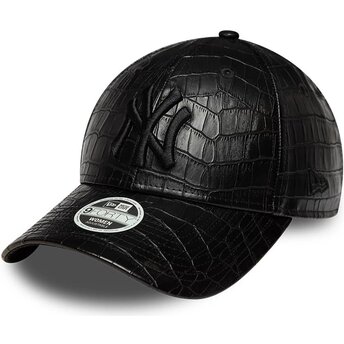 Cappello curvo nero cinghia regolabile 9FORTY PU Pattern dei New York Yankees MLB di New Era