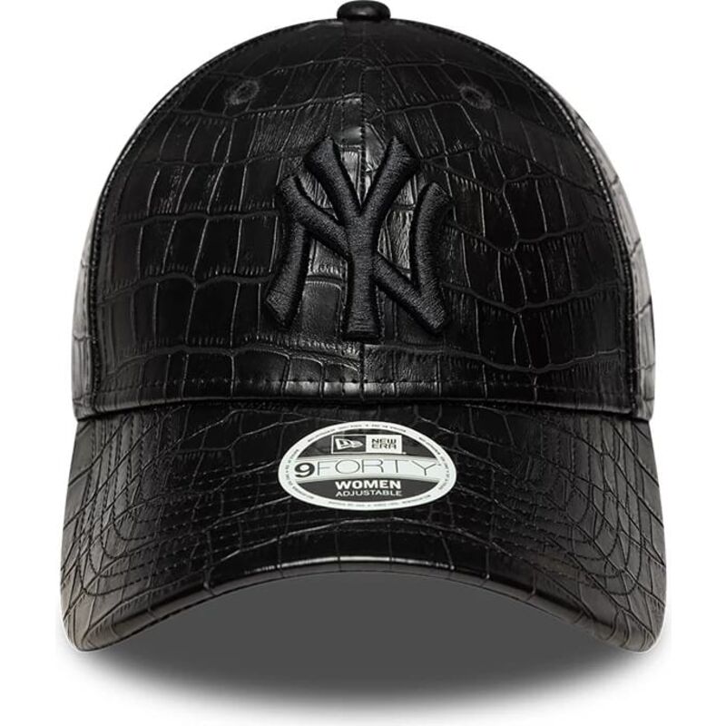 cappello-curvo-nero-cinghia-regolabile-9forty-pu-pattern-dei-new-york-yankees-mlb-di-new-era