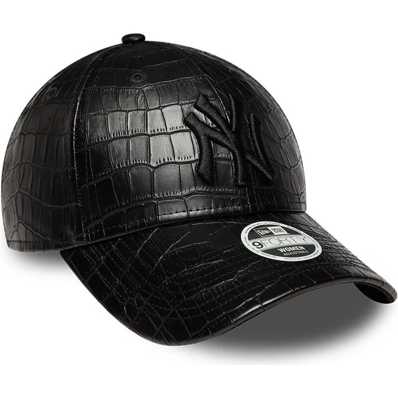 cappello-curvo-nero-cinghia-regolabile-9forty-pu-pattern-dei-new-york-yankees-mlb-di-new-era