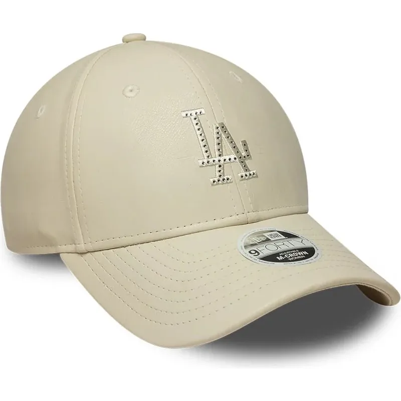 mutzen-gebogen-beige-snapback-9forty-m-crown-pu-diamante-der-los-angeles-dodgers-mlb-von-new-era