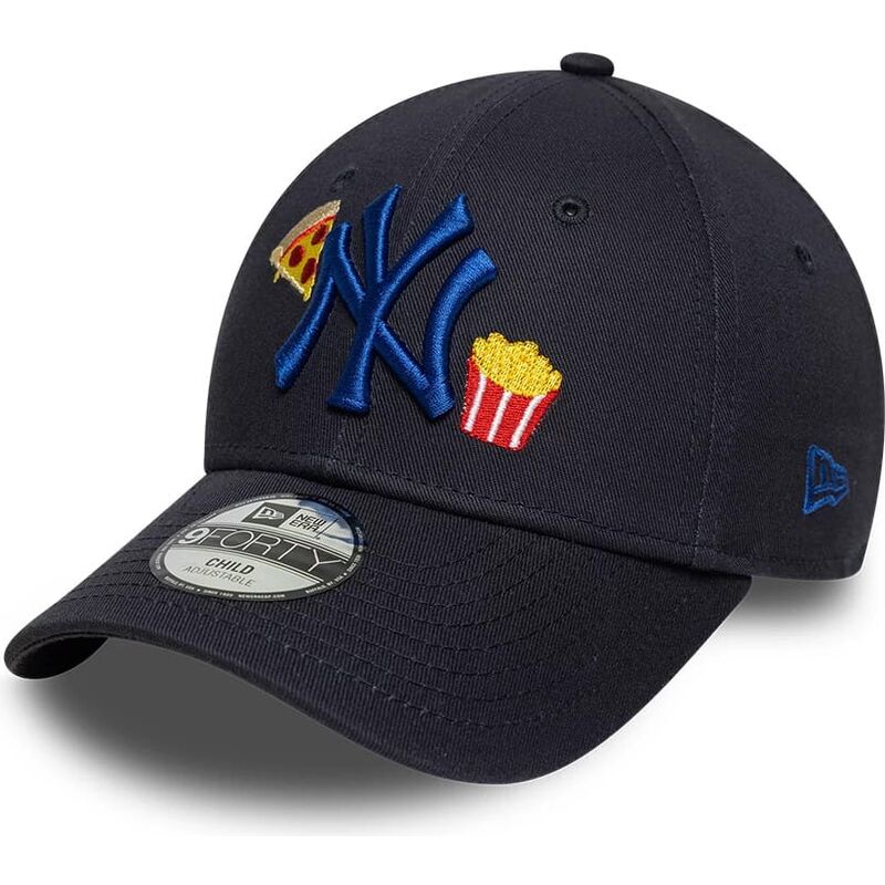 cappello-curvo-blu-marino-cinghia-regolabile-per-bambino-9forty-food-icon-dei-new-york-yankees-mlb-di-new-era