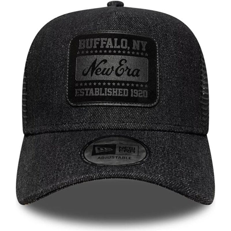 cappello-curvo-nero-snapback-a-frame-patch-denim-di-new-era