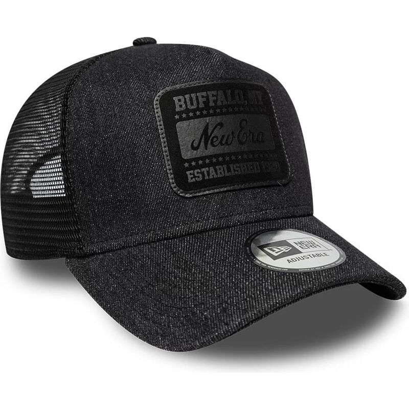 cappello-curvo-nero-snapback-a-frame-patch-denim-di-new-era
