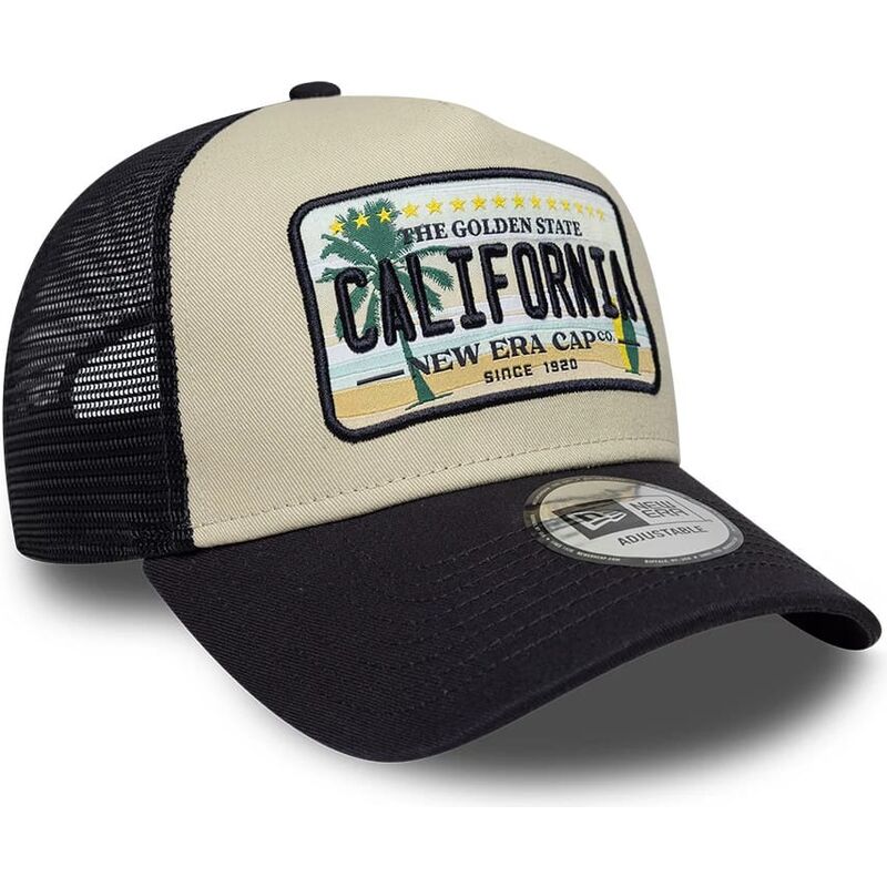cappello-curvo-beige-snapback-a-frame-license-plate-dei-california-di-new-era