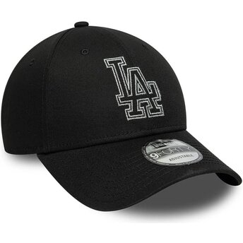 Cappello curvo nero cinghia regolabile 9FORTY Metallic Outline dei Los Angeles Dodgers MLB di New Era