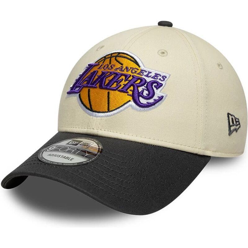cappello-curvo-beige-cinghia-regolabile-9forty-colour-block-dei-los-angeles-lakers-nba-di-new-era