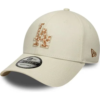 Cappello curvo beige cinghia regolabile 9FORTY Faux Pony Infill dei Los Angeles Dodgers MLB di New Era