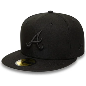 Casquette plate noire ajustée avec logo noir 59FIFTY Atlanta Braves MLB New Era