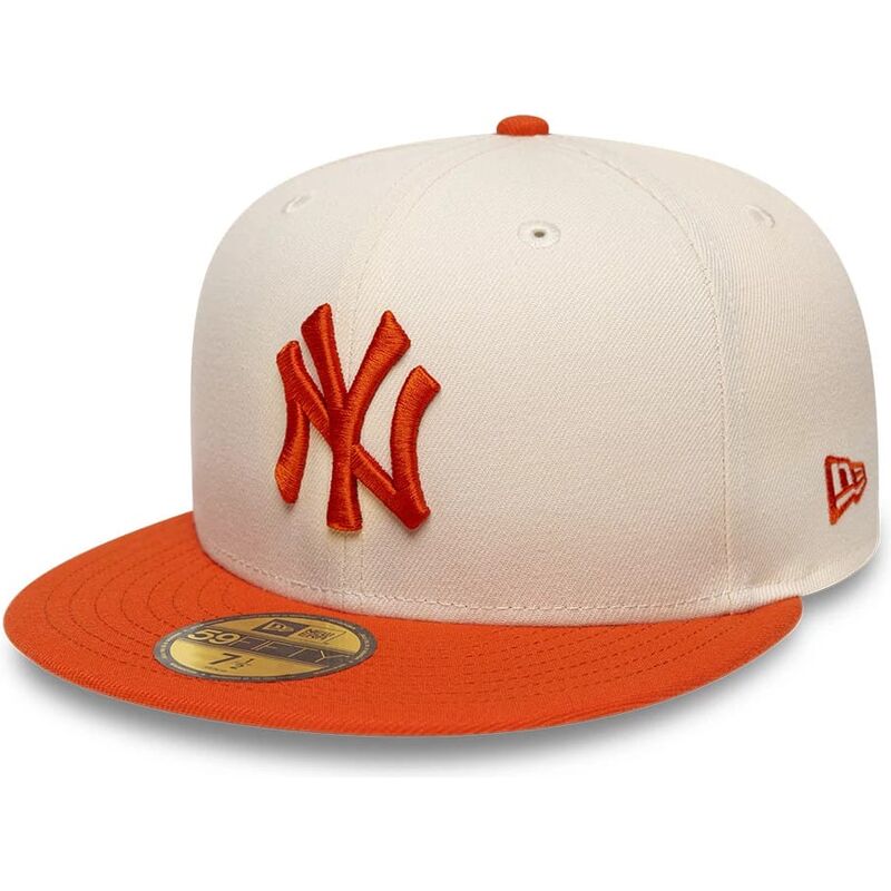 casquette-plate-beige-et-orange-ajustee-avec-logo-orange-59fifty-league-essential-new-york-yankees-mlb-new-era casquette-plate-beige-et-orange-ajustee-avec-logo-orange-59fifty-league-essential-new-york-yankees-mlb-new-era