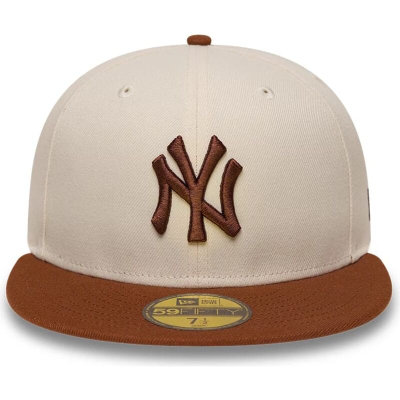 cappello-piatto-marrone-aderente-59fifty-league-essential-dei-new-york-yankees-mlb-di-new-era